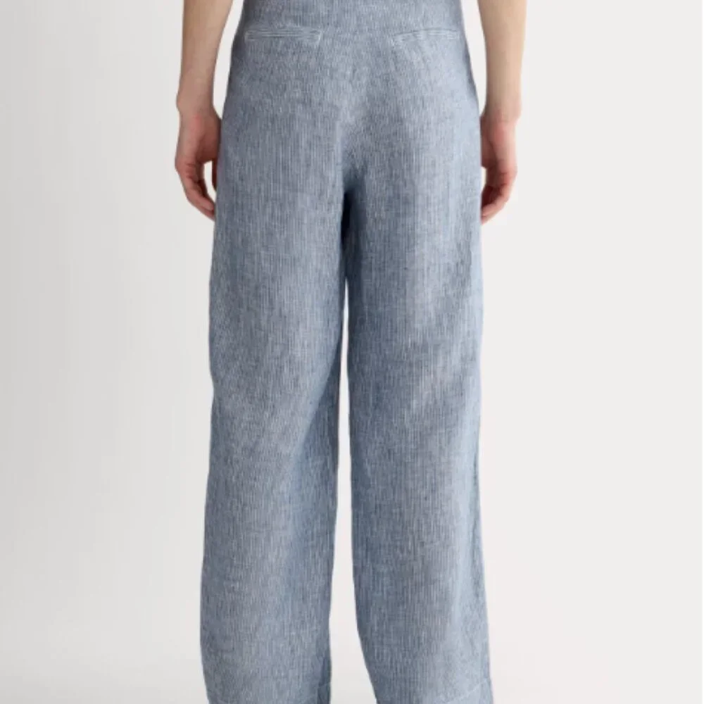 ✅ Everlane The Linen Way-High Drape Pant, White/Blue (4)